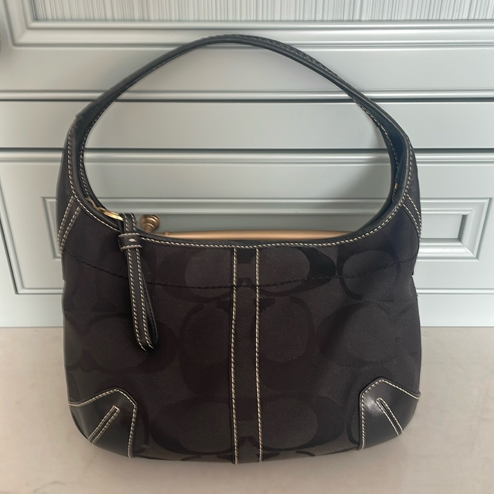 Coach Black Small Logo Bag with Leather Trim